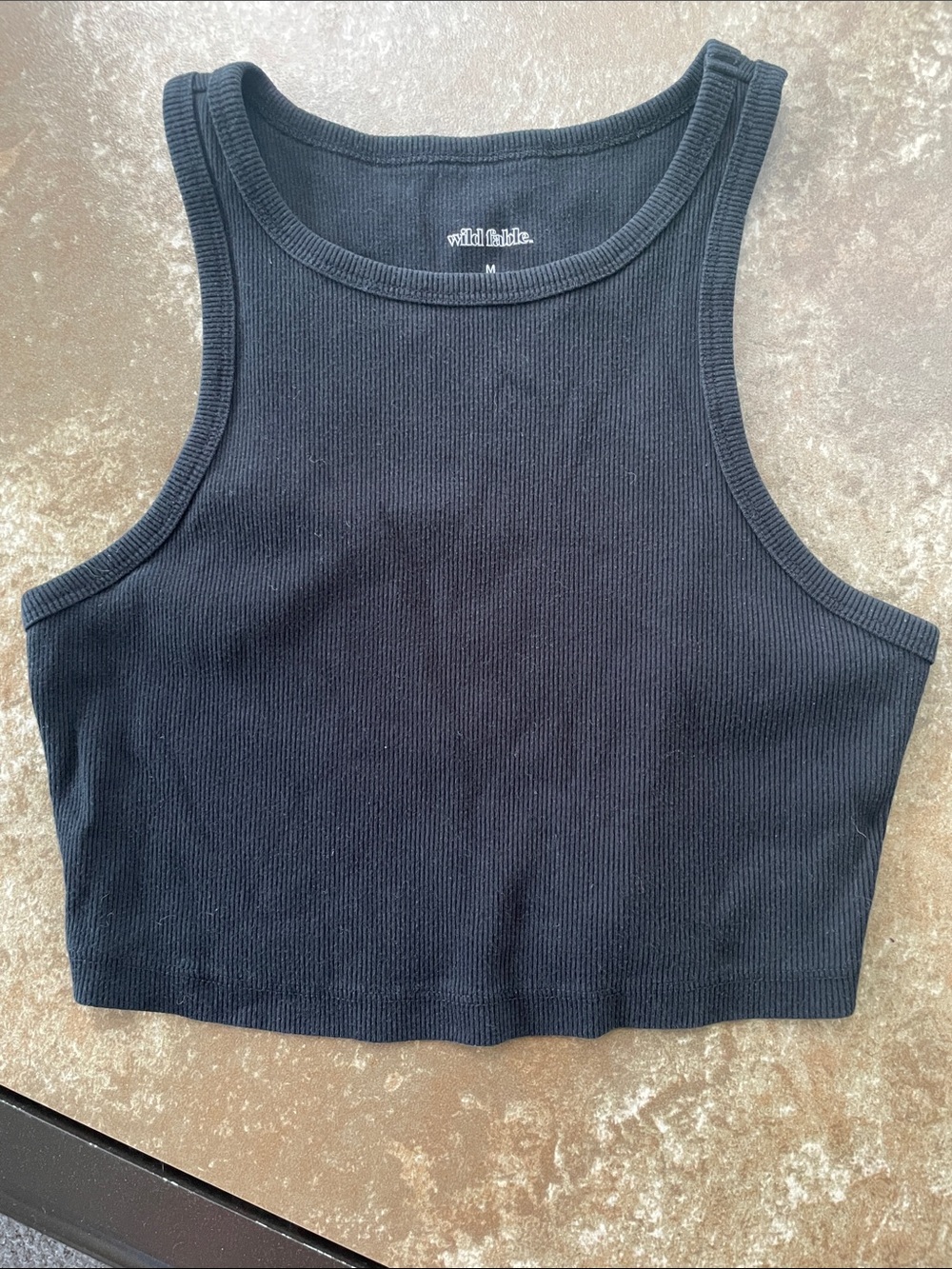 wild fable Black Ribbed Cropped Tank M